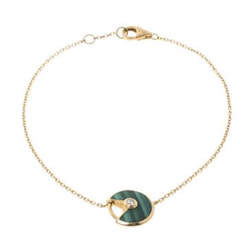 Women's Latest Cartier Amulette de Cartier Onyx & Malachite XS Model Yellow Gold Single Diamond Bracelet Replica