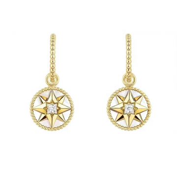 2018 Latest Dior Rose Des Vents MOP Pendant Paved Eight-pointed Star Ladies Diamonds Earrings Yellow Gold JRDV95057_0000