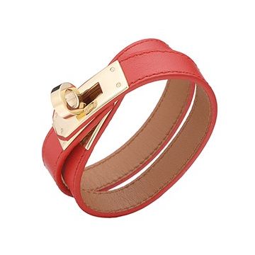Hermes Kelly Double Tour Gold Plated Turnlock Red Leather Bracelet Sexy Style Women H064642CCS5M 