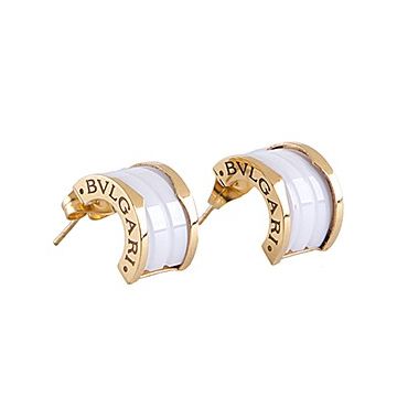 Bvlgari Ladies' B.zero1 Gold-plated Hoop Earrings Engraved Symbol & White Enamel Elegant Style Price List India