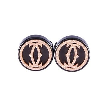 Cartier Rose Gold-plated Double C Logo Decor Black Cufflinks Couple Style Price Singapore Shop Online 