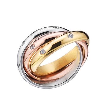 Trinity De Cartier Tri-color Interlocking Circle Ring Romantic Style Decked Crystals For Sale US Lady B4088500