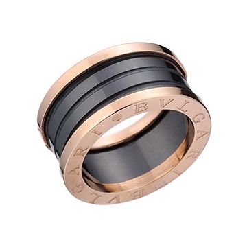 Bvlgari B.zero1 Rose Gold-plated Logo Wide Ring Black Ceramic Unique Singapore Price 2018 For Women AN855563