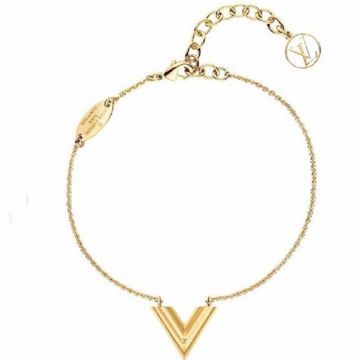 Replica Women's Spring Fashion Louis Vuitton Essential V Big V Motif Pendant Yellow Gold Plated Jewellery Set Bracelet/Necklace M61084/M61083