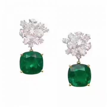 Bvlgari Ornate Square Green Crystal Pendant Flower Design Drop Earrings Fashion Party Sale Online UK