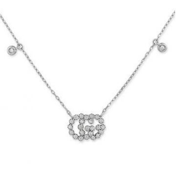 Replica Gucci GG Running Series 18k White Gold Double G  Pendant Diamond High End Necklace For Women 481624 J8540 9066
