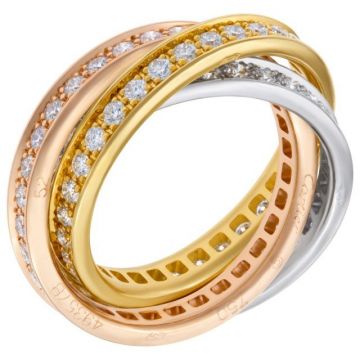 Women's Luxury Cartier Trinity De Cartier Three Loop Paved Diamonds Rolling Ring Silver/Yellow Gold/Rose Gold
