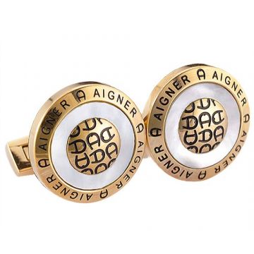 Luxury Style Aigner Yellow Gold-plated Cufflinks For Men Symbol Engraved Pearl Surface Birthday Gift Canada