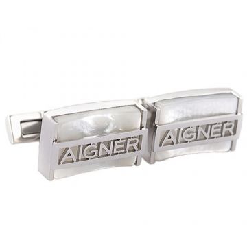 Aigner Rectangle Silver Cufflinks For Men Hollow-out Signature White Pearl Face Price Europe Business/Party