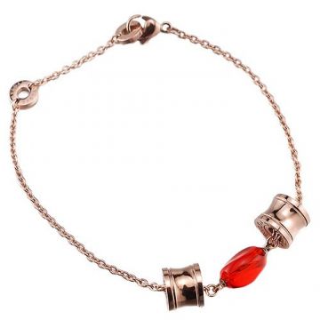 Fake Women's Bvlgari B.zero1 Red Gemstone & Spiral Pendant Gold-plated Chain Bracelet Singapore Sale Online