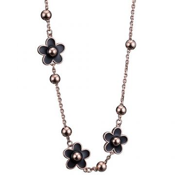Van Cleef & Arpels Floral Socrate Rose Gold-plated Chain Necklace Decked Bead Black Flower Enamel Malaysia Review