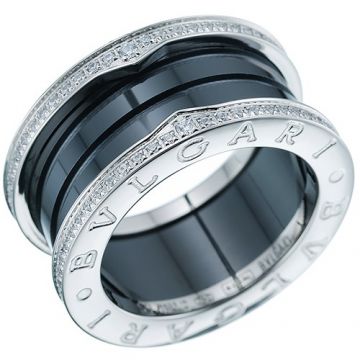 Women/Men Bvlgari B.zero1 Silver Spiral Design Ring Studded Crystals Logo Enamel UK For Sale