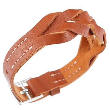Clone Hermes Hippique Street Style Braided Leather Tan Bracelet Silver-Plated Buckle Valentine Gift Unisex