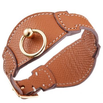 Hermes Replica Brown Leather Bangle Gold Plated Clasp Bracelet For Women & Men Fashion Design Price UK