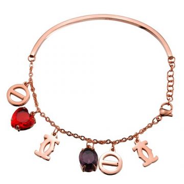 C De Cartier Rose Gold-plated Charms Bangle Red/Purple Crystals Bracelet Screw Motif Lovely Girl Sale 