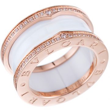 Cheapest Clone Bvlgari B.zero1 Rose Gold-plated Diamonds Ring White Enamel With Symbol Women Sale AN857030