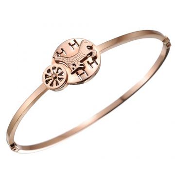 Hermes Fashion Horse & Carriage Motif Rose Gold Plated Bracelet US Review Replica Party Style Lady Gift