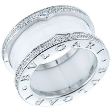 Bvlgari B.zero1 Silver Crystals Ring White Enamel Logo Engraved Spiral Sculpt Women Men Sale UK