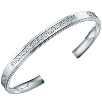 Cartier Love Crystals Studded Screw Detail Silver-plated Cuff Bangle For Women Men Price Malaysia