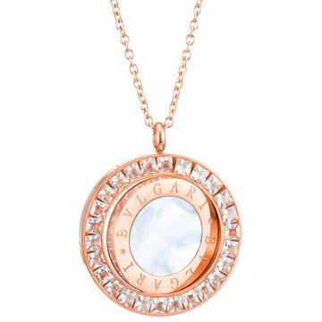 Bvlgari Bvlgari Women Copy Diamonds Symbol Inlaid Rose Gold-plated Pendant Necklace White Enamel Online India 