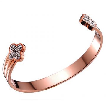Van Cleef & Arpels Narrow Cuff Bangle Rose Gold-plated Crystals Clover Decked Sale UK Women