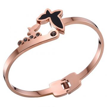 Dupe Van Cleef & Arpels Fauna Two Butterfly Thin Bangle Rose Gold Color Decked Crystals Black Enamel For Girl UK