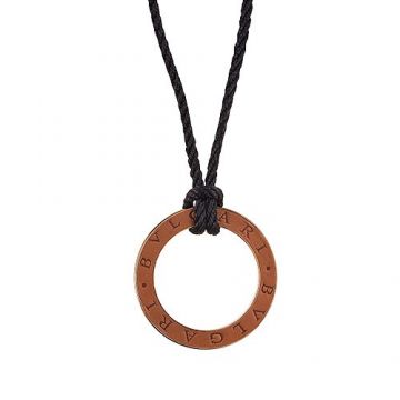 Bvlgari Bvlgari Unisex Black Cord Necklace Gold-plated Circle Charm Engraved Logo Chic Valentine Gift NYC 