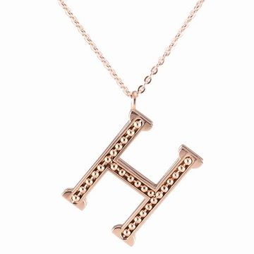 Clone Hermes Unisex Rose Gold-plated H Logo Chain Necklace Encrusted Beaded Pendant Hip-Hop Style NYC