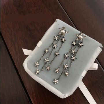 Replica Dior Sterling Silver Pearl Crystal Pentagram Embellished Vintage Diamond Tassel Luxury Earrings For Women