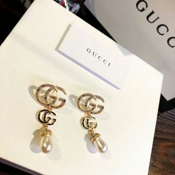 Faux Gucci Paving Colored Diamond Double G Tassel Stud Pearl Pendant New Earrings For Ladies Hot Selling