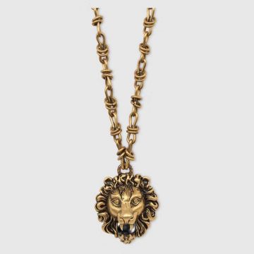 Replica Gucci Fashion Jewelry Vintage Gold Metal Lion Head Pendant ‎Low Price Necklace For Men High End ‎410673 I4600 8233