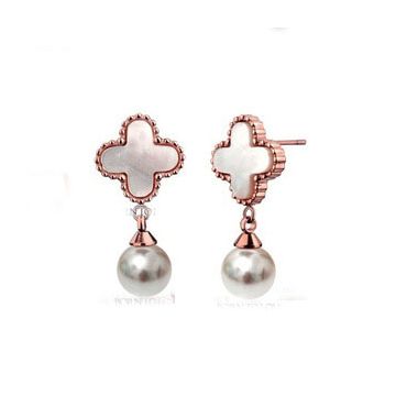 VCA Sweet Alhambra Rose Gold-plated Drop Earrings Pearl Pendant Clover Decoration Online Store Paris